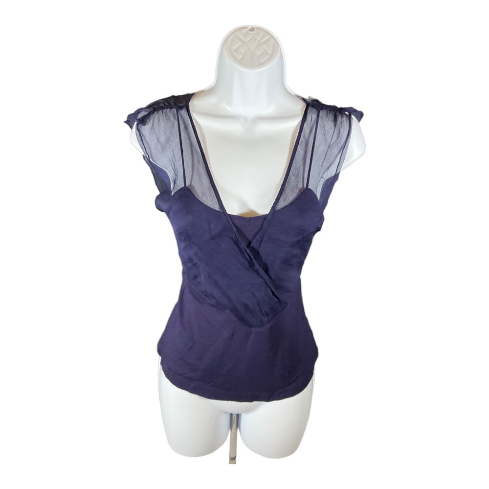 Moth Anthropoligie Silk and Modal Blouse, Navy Size Med NWT